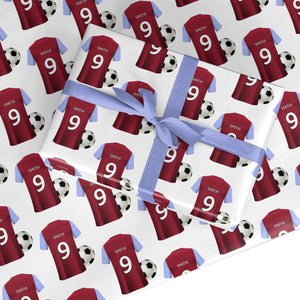 Claret and Blue Personalised Football Shirt Wrapping Paper