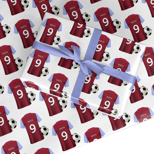 Claret and Blue Personalised Football Shirt Custom Wrapping Paper