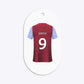 Claret and Blue Personalised Football Shirt Flat Edge Glitter Oval Gift Tag