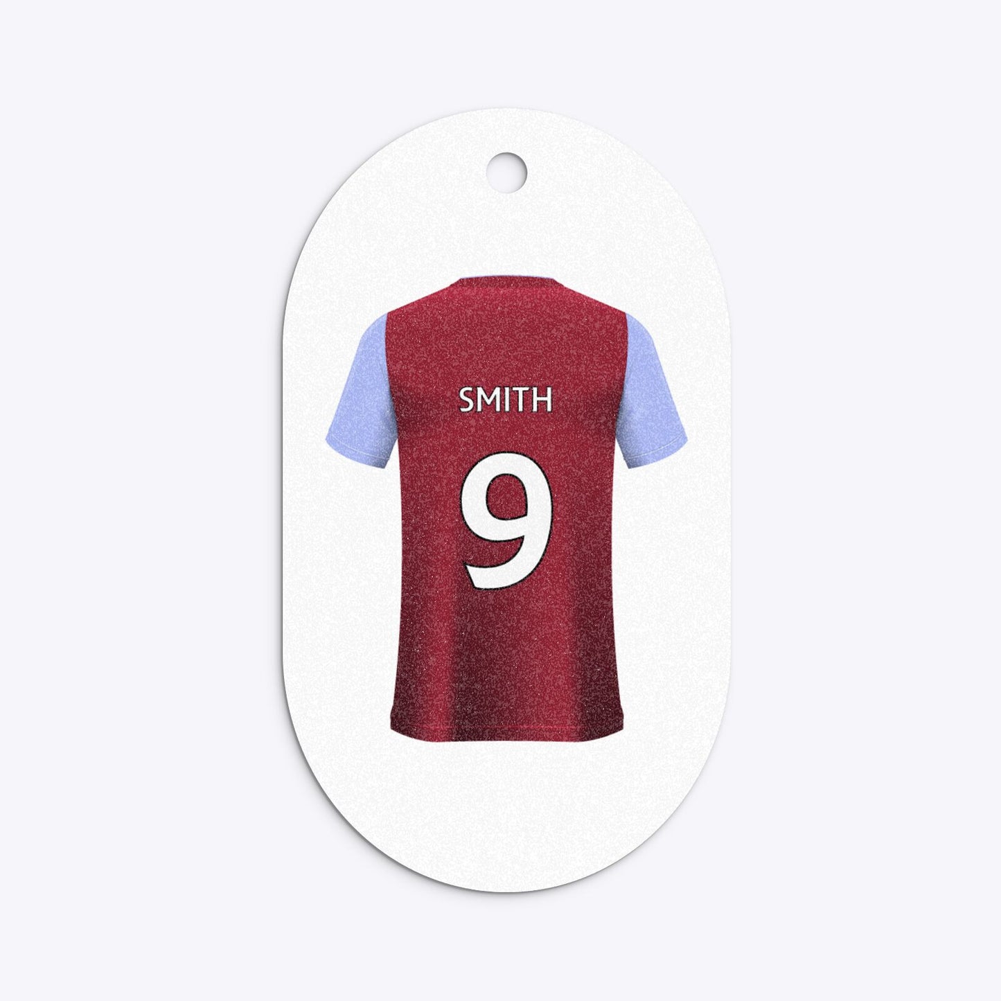 Claret and Blue Personalised Football Shirt Flat Edge Glitter Oval Gift Tag