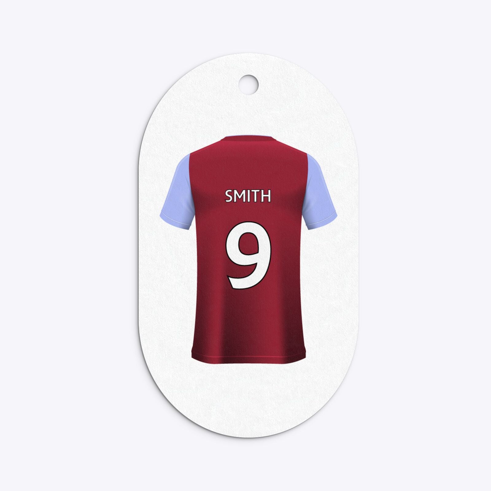 Claret and Blue Personalised Football Shirt Flat Edge Oval Gift Tag
