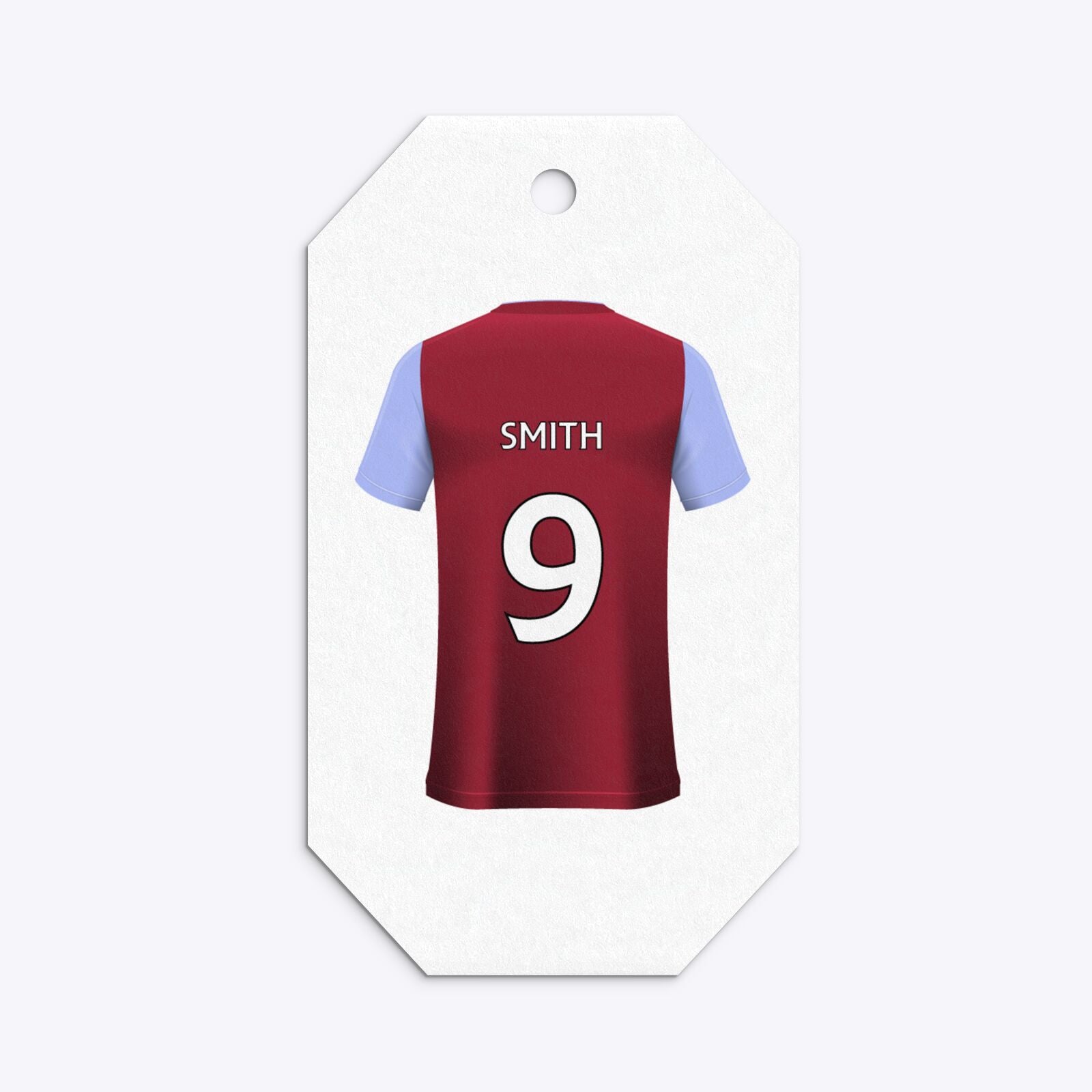 Claret and Blue Personalised Football Shirt Gem Gift Tag
