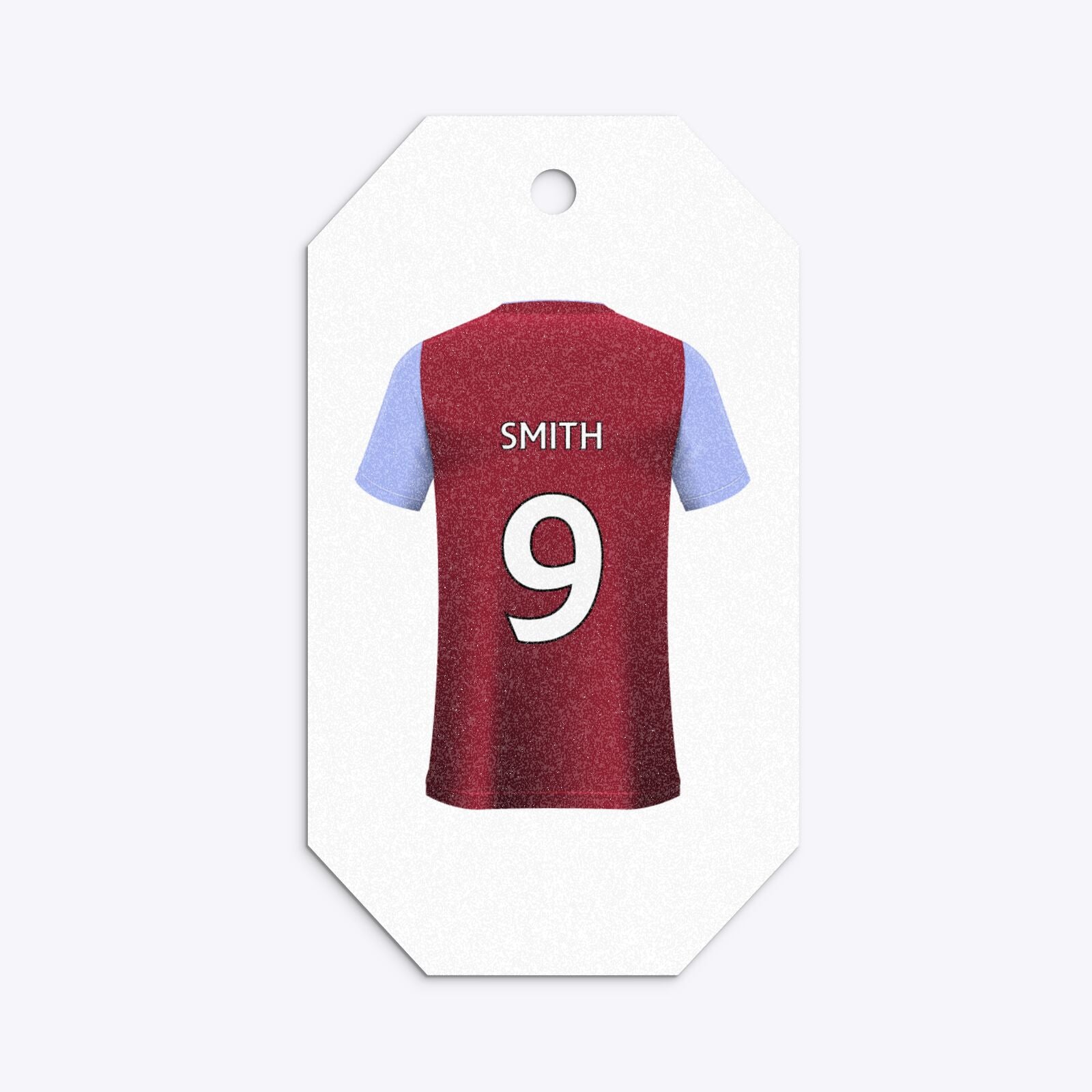 Claret and Blue Personalised Football Shirt Gem Glitter Gift Tag