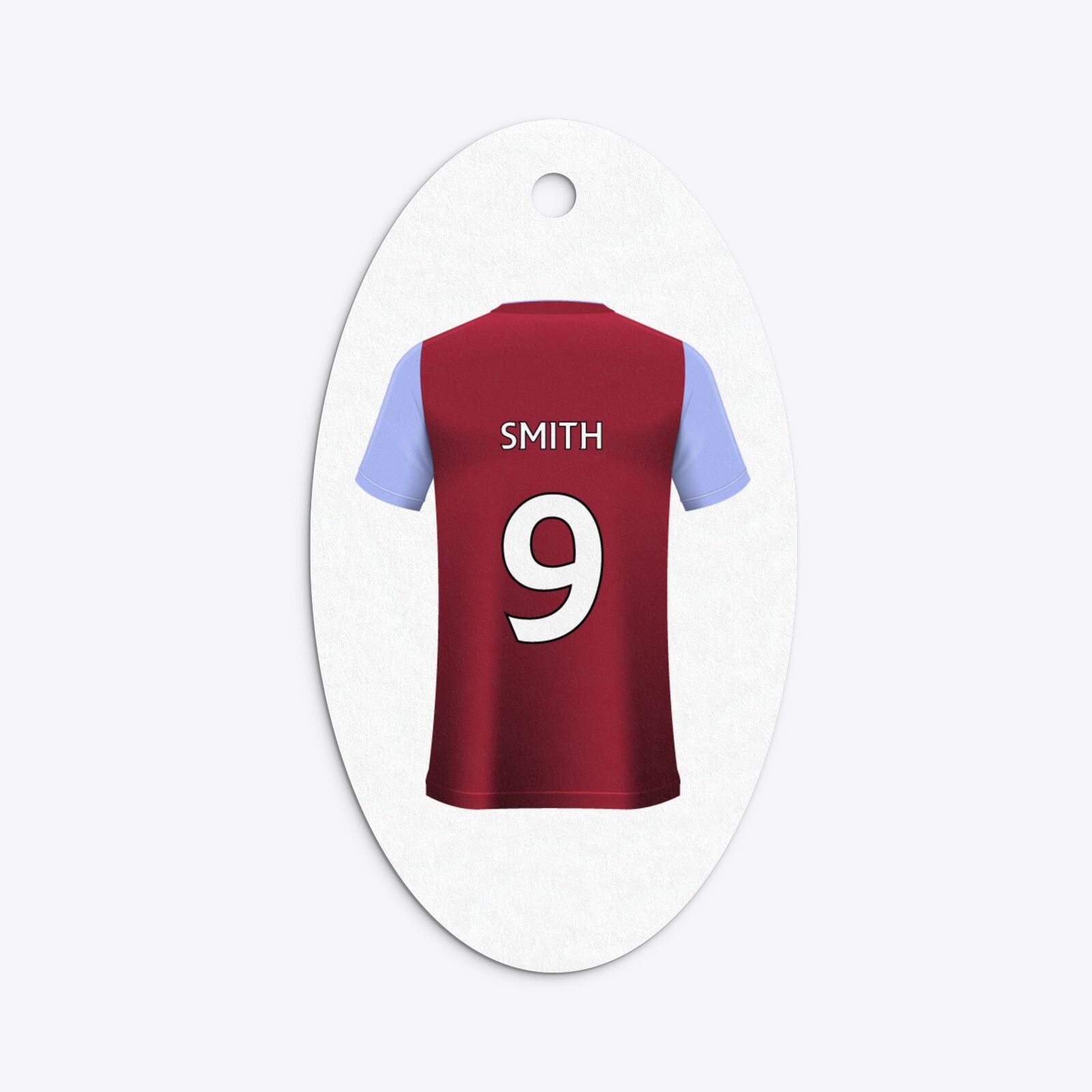 Claret and Blue Personalised Football Shirt Oval Gift Tag