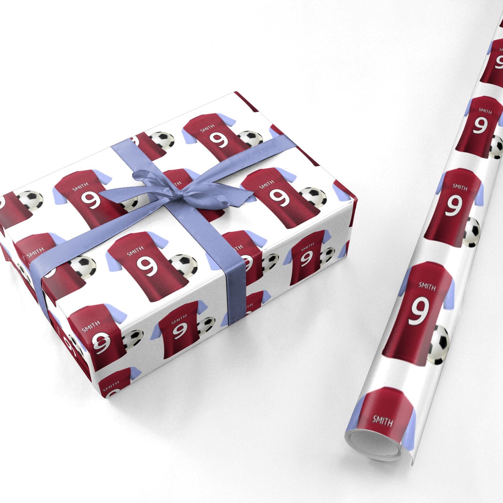 Claret and Blue Personalised Football Shirt Personalised Wrapping Paper