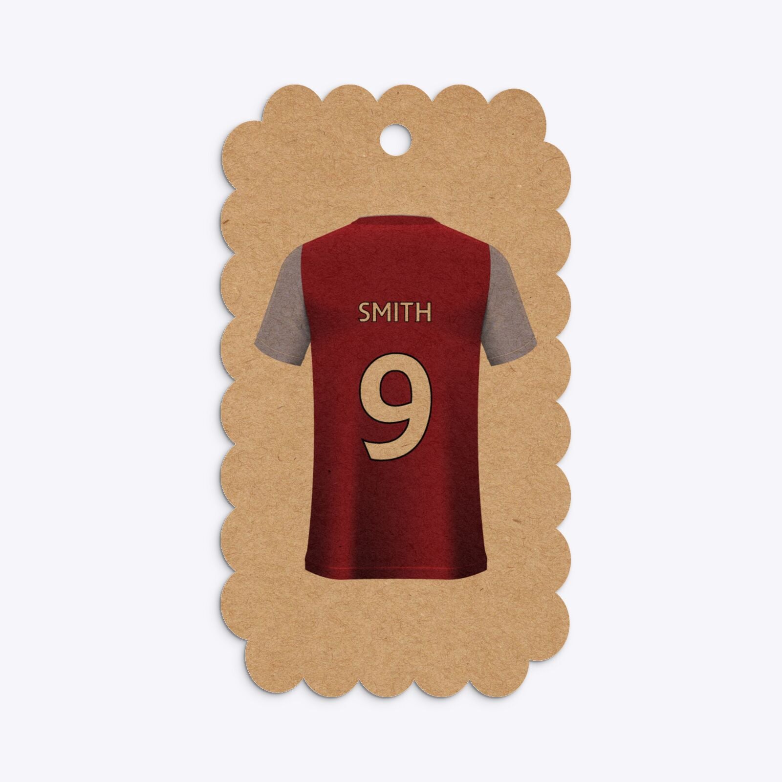 Claret and Blue Personalised Football Shirt Scalloped Kraft Gift Tag
