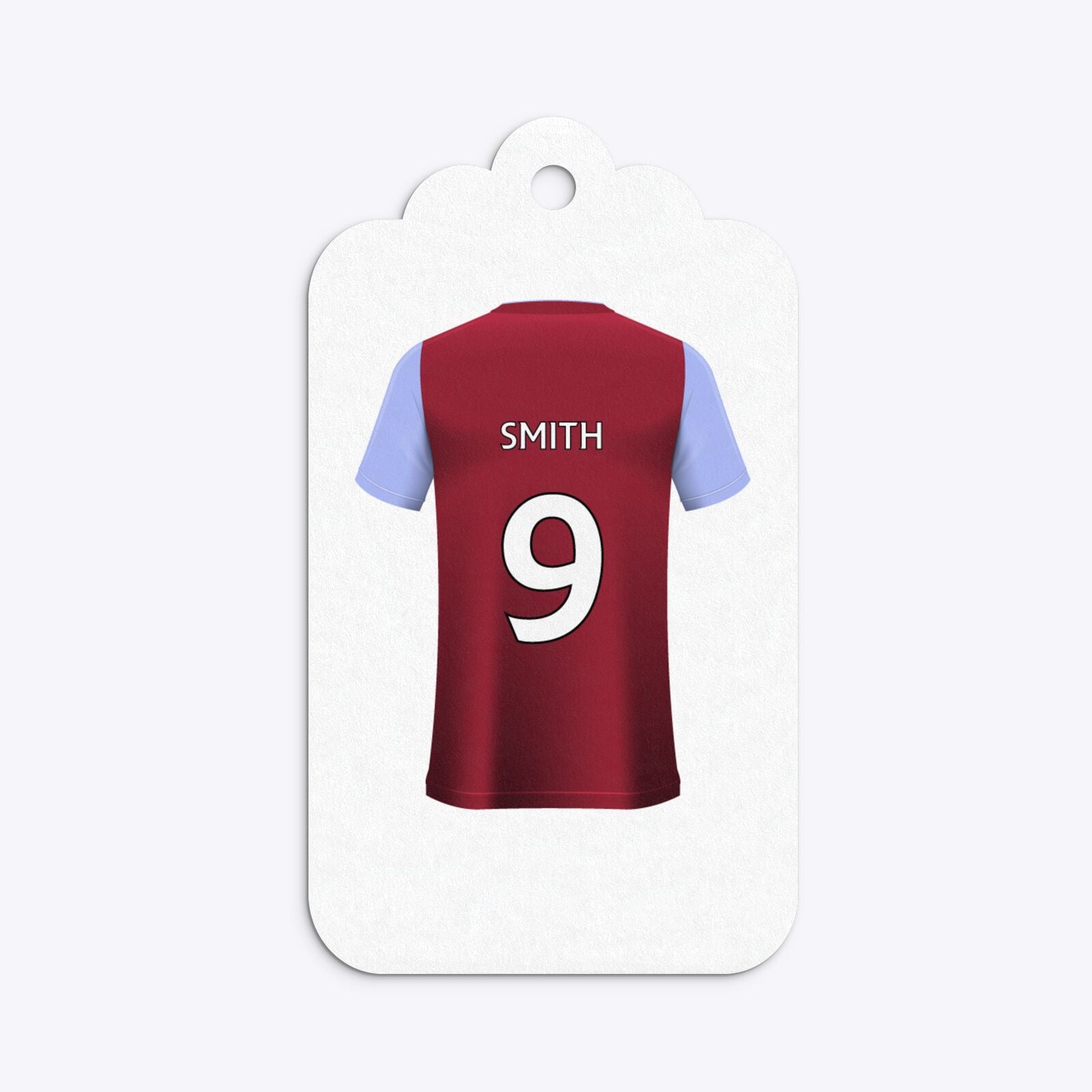 Claret and Blue Personalised Football Shirt Three Tier Rectangle Gift Tag