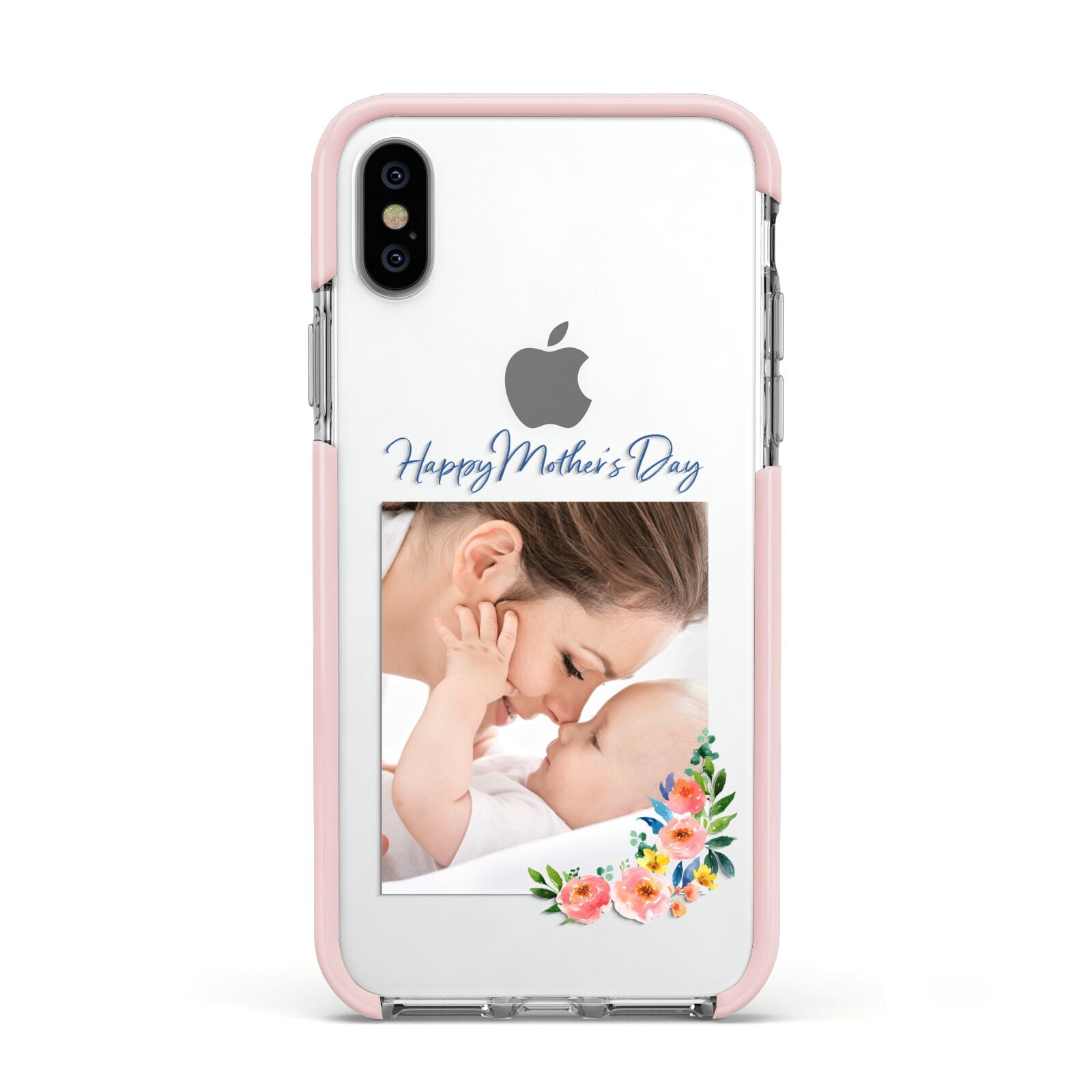 Classic Mothers Day Apple iPhone Xs Impact Case Pink Edge on Silver Phone