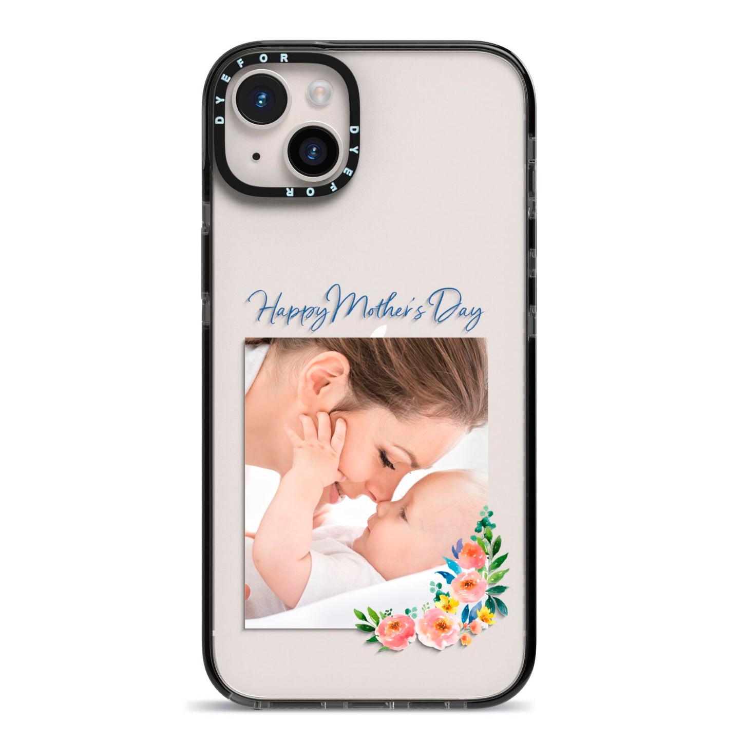 Classic Mothers Day iPhone 14 Plus Black Impact Case on Silver phone