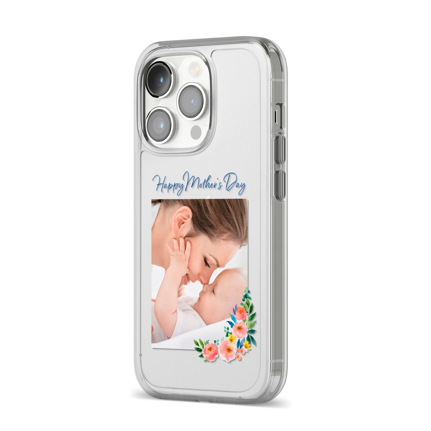 Classic Mothers Day iPhone 14 Pro Clear Tough Case Silver Angled Image