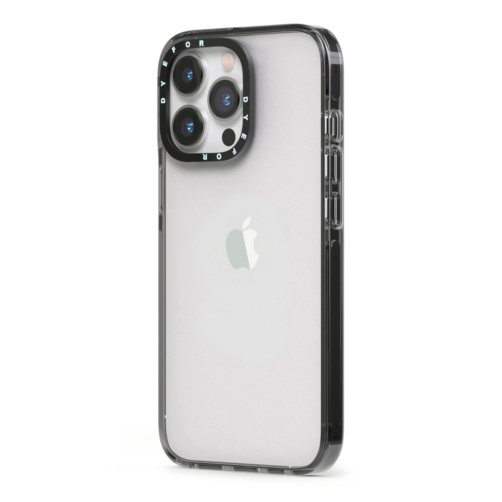 Clear iPhone 13 Pro Black Impact Case Side Angle on Silver phone