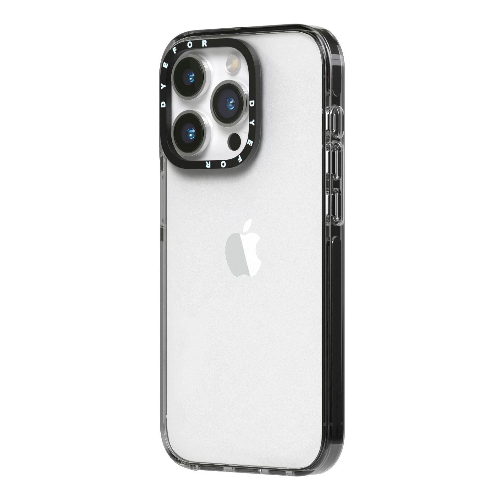 Clear iPhone 14 Pro Black Impact Case Side Angle on Silver phone