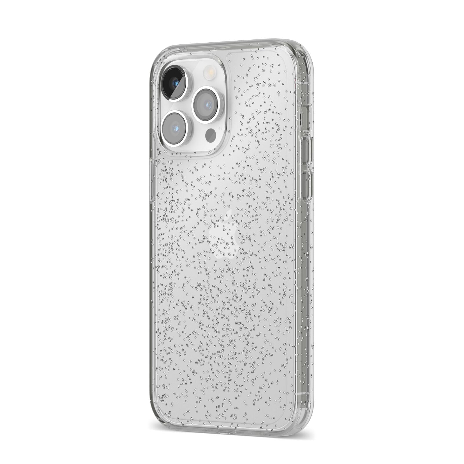 Clear iPhone 14 Pro Max Glitter Tough Case Silver Angled Image
