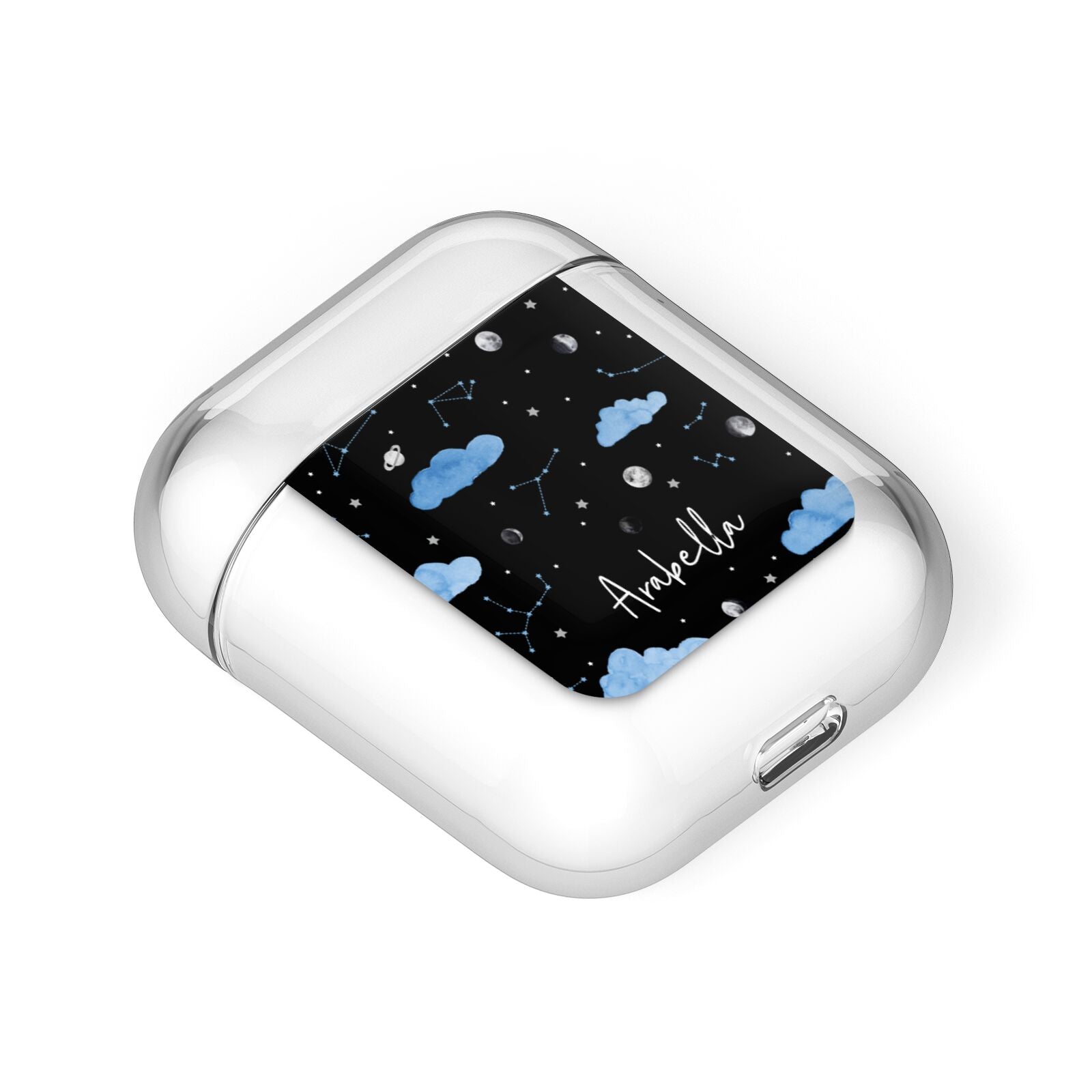Cloudy Night Sky with Name AirPods Case Laid Flat
