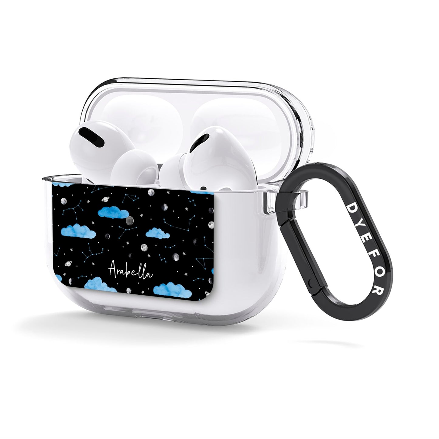 Cloudy Night Sky with Name AirPods Clear Case 3rd Gen Side Image
