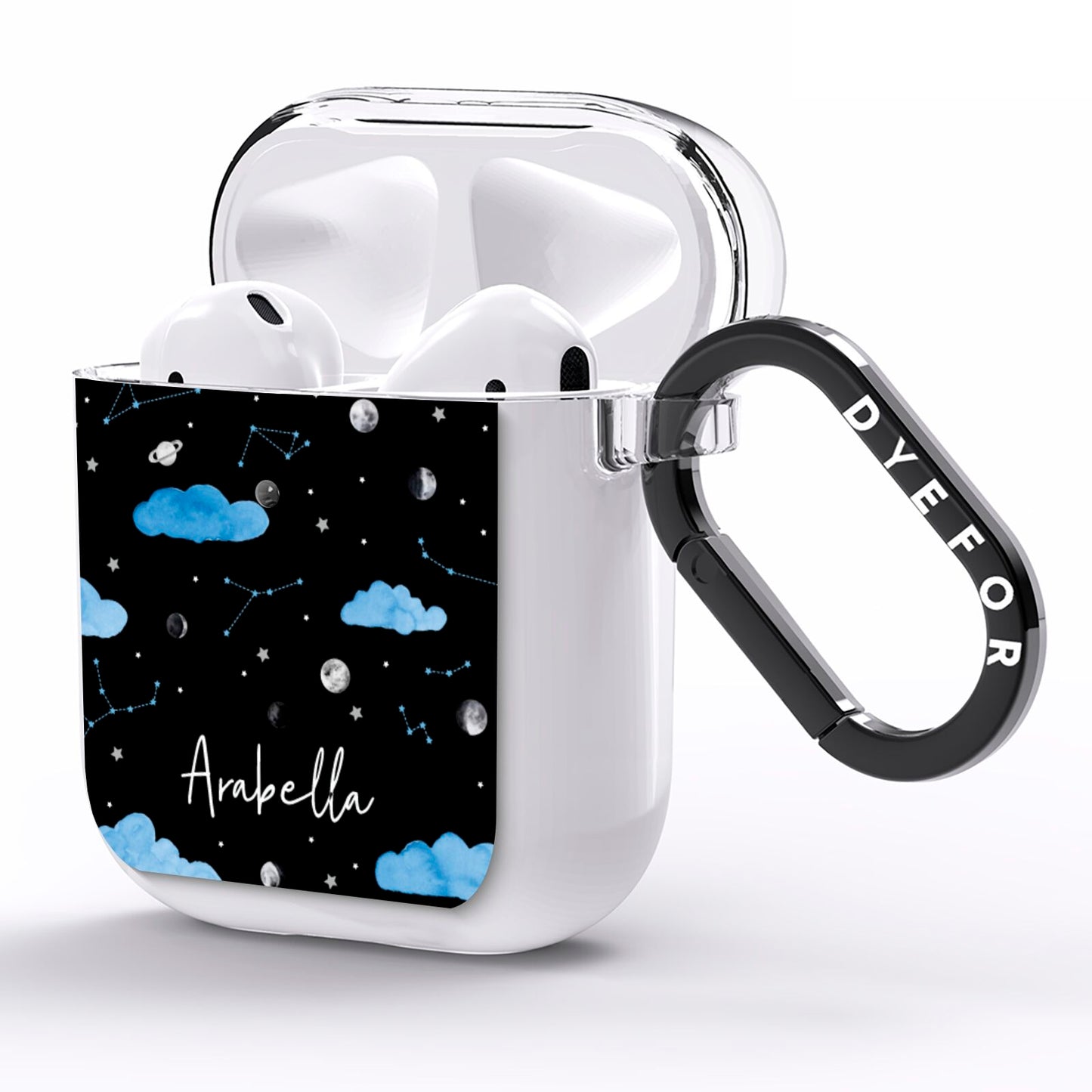 Cloudy Night Sky with Name AirPods Clear Case Side Image