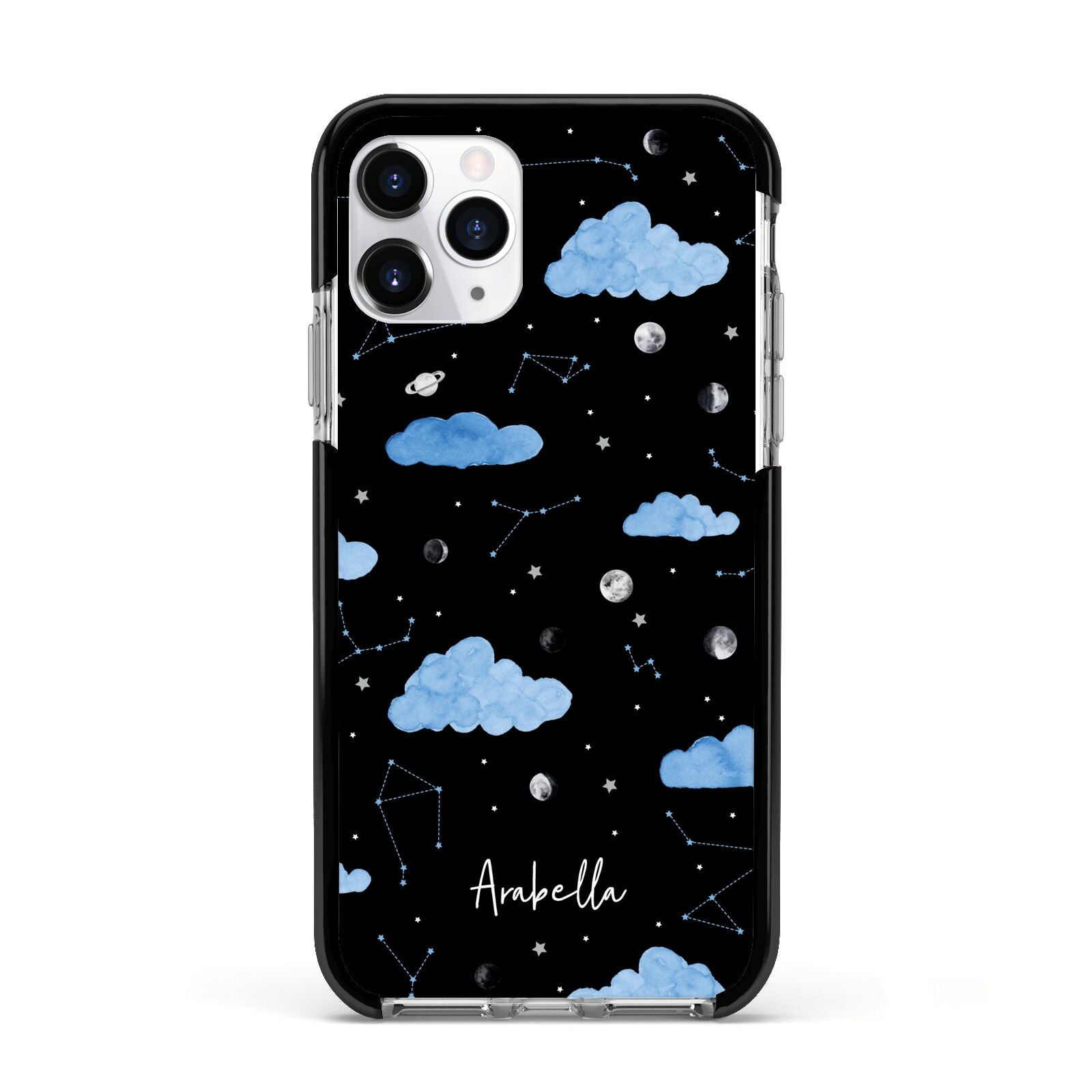 Cloudy Night Sky with Name Apple iPhone 11 Pro in Silver with Black Impact Case