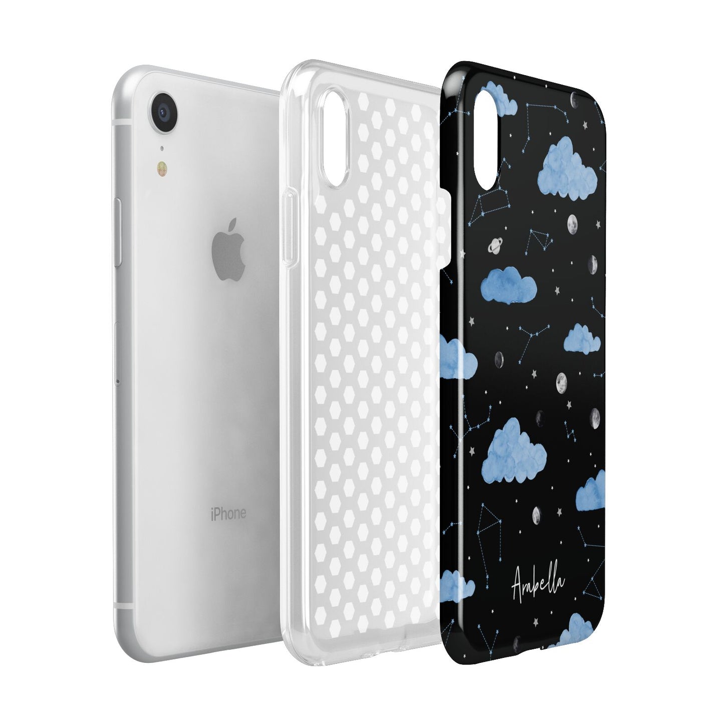 Cloudy Night Sky with Name Apple iPhone XR White 3D Tough Case Expanded view