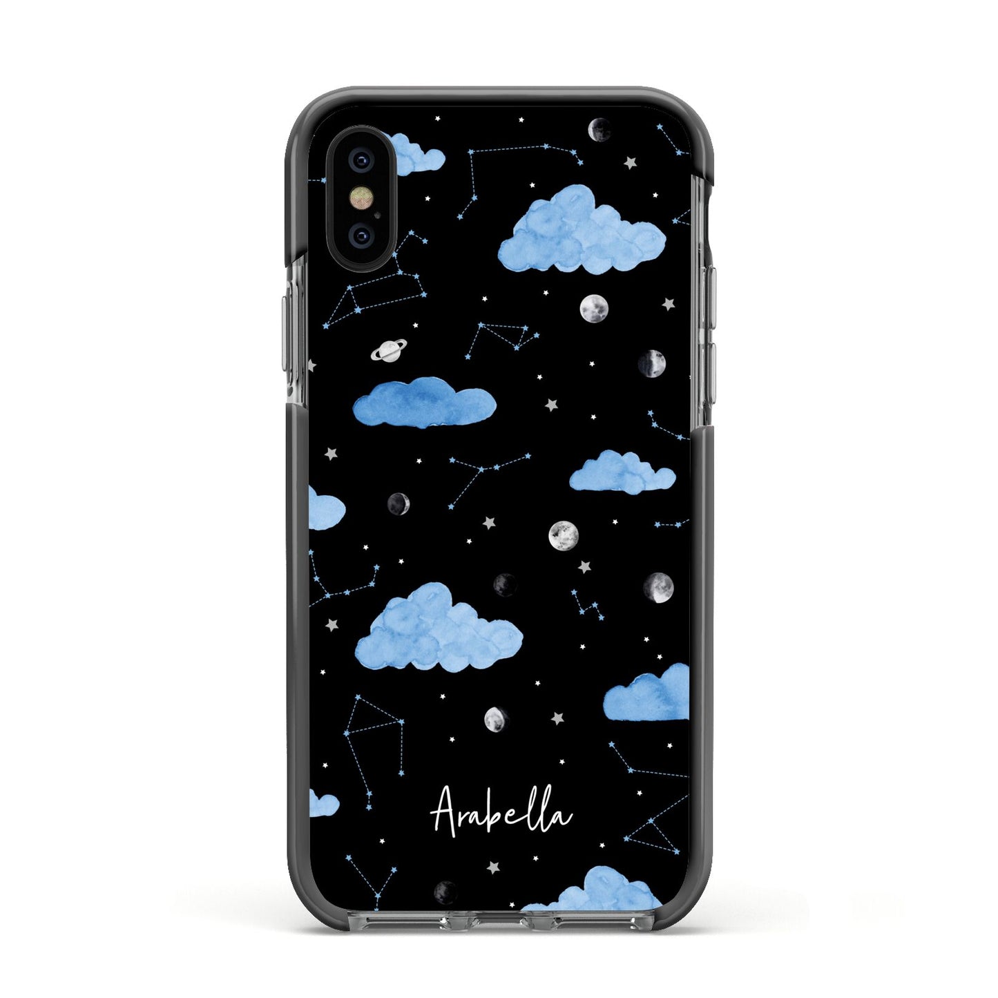 Cloudy Night Sky with Name Apple iPhone Xs Impact Case Black Edge on Black Phone
