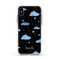 Cloudy Night Sky with Name Apple iPhone Xs Impact Case White Edge on Silver Phone