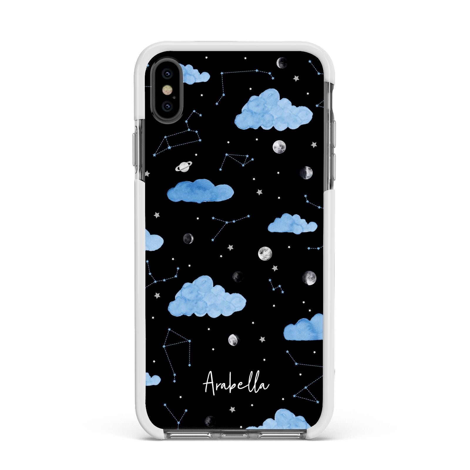 Cloudy Night Sky with Name Apple iPhone Xs Max Impact Case White Edge on Black Phone