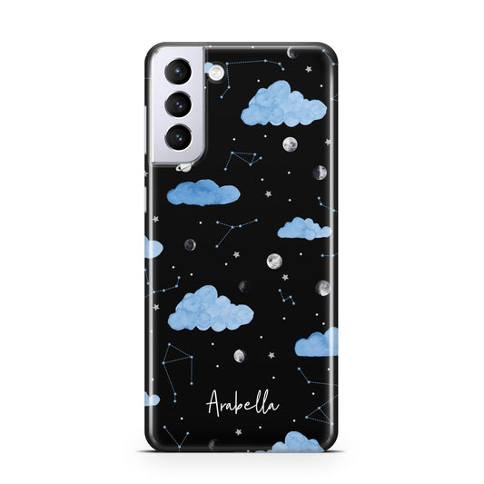 Cloudy Night Sky with Name Samsung S21 Plus Phone Case