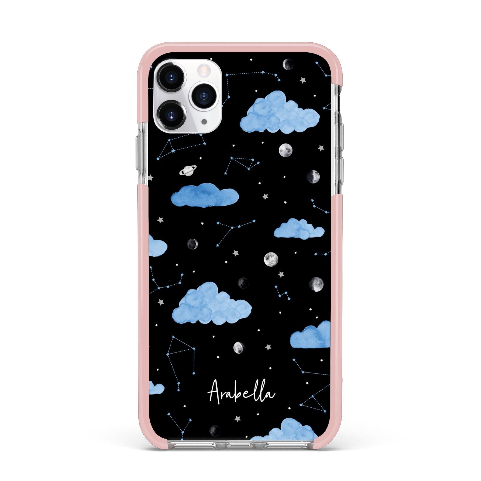 Cloudy Night Sky with Name iPhone 11 Pro Max Impact Pink Edge Case