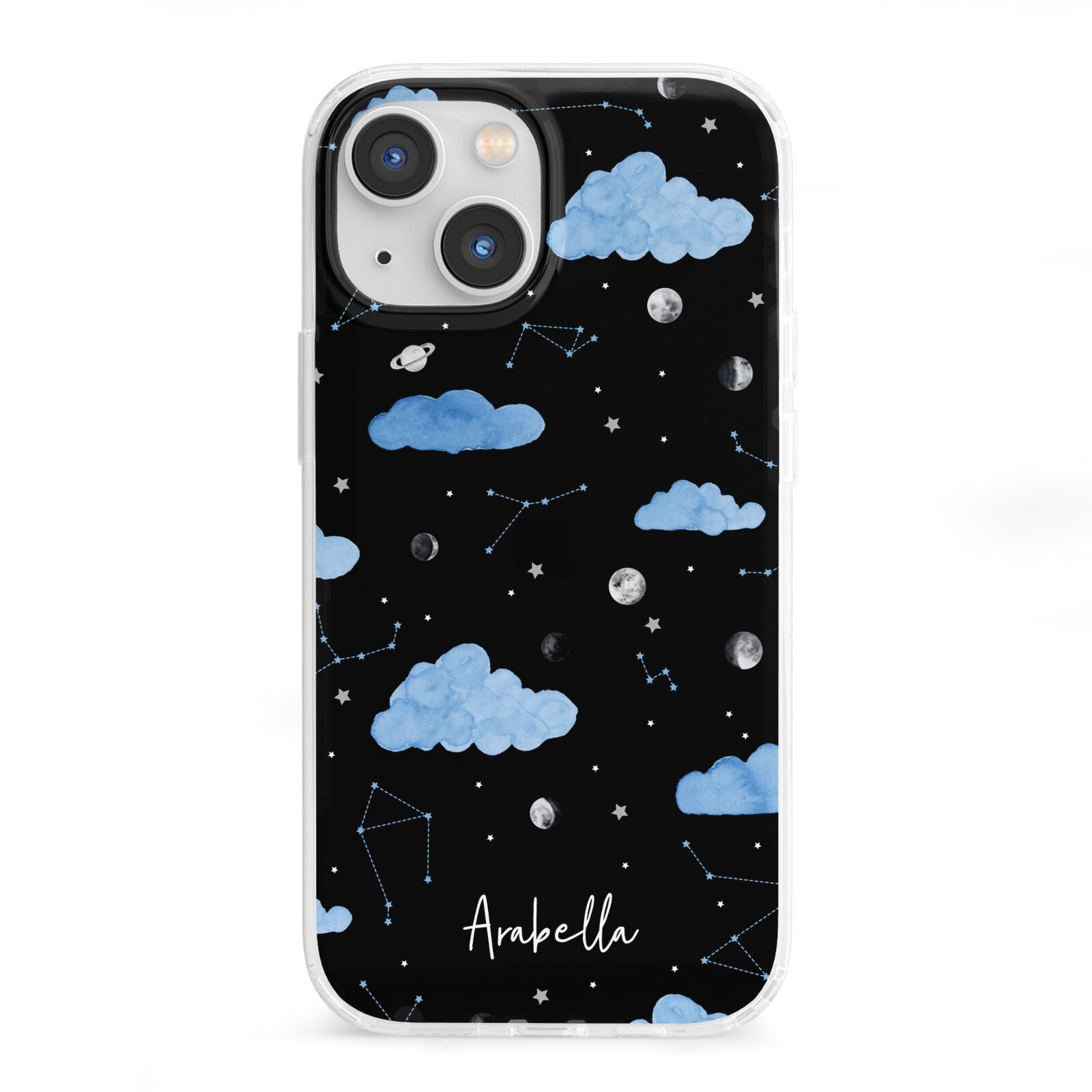 Cloudy Night Sky with Name iPhone 13 Mini Clear Bumper Case