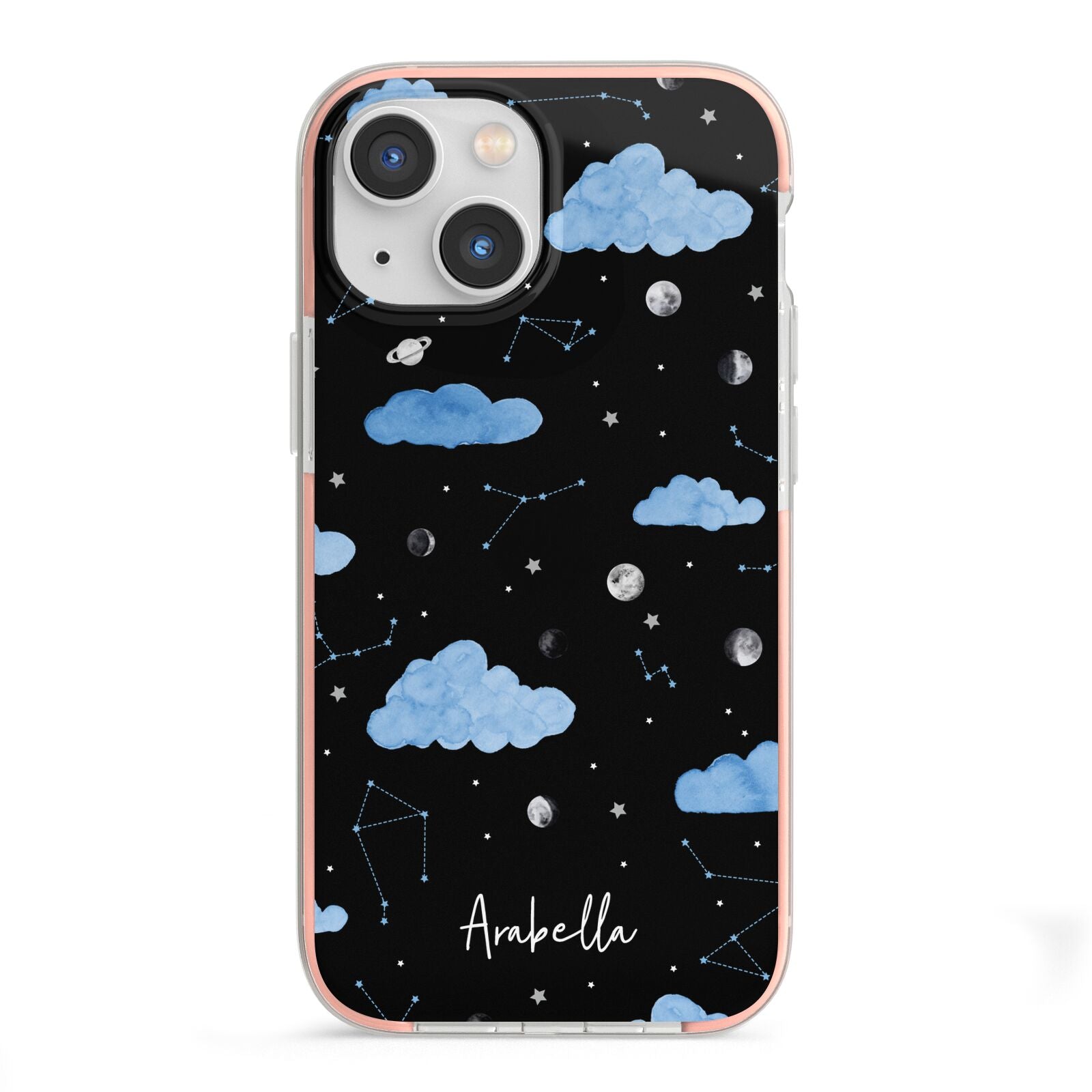 Cloudy Night Sky with Name iPhone 13 Mini TPU Impact Case with Pink Edges