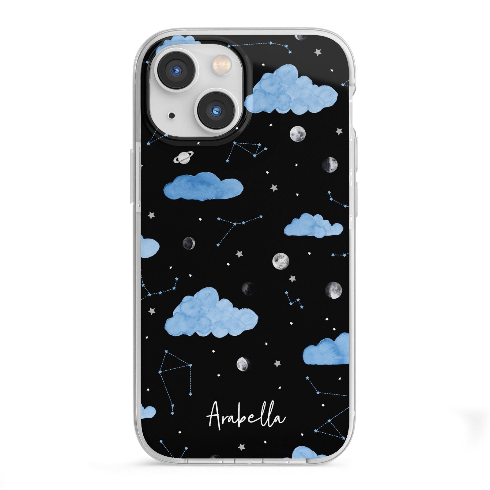 Cloudy Night Sky with Name iPhone 13 Mini TPU Impact Case with White Edges