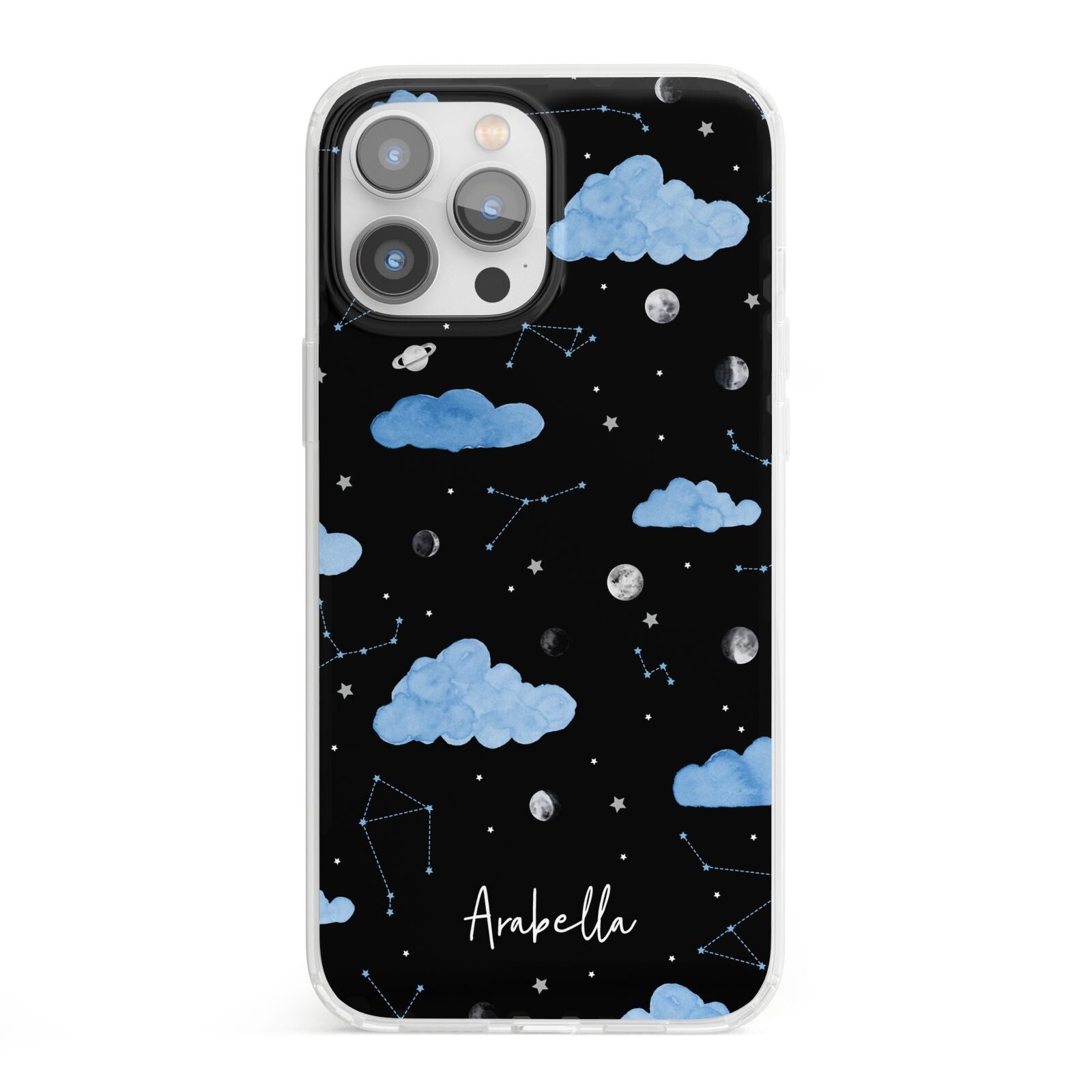 Cloudy Night Sky with Name iPhone 13 Pro Max Clear Bumper Case