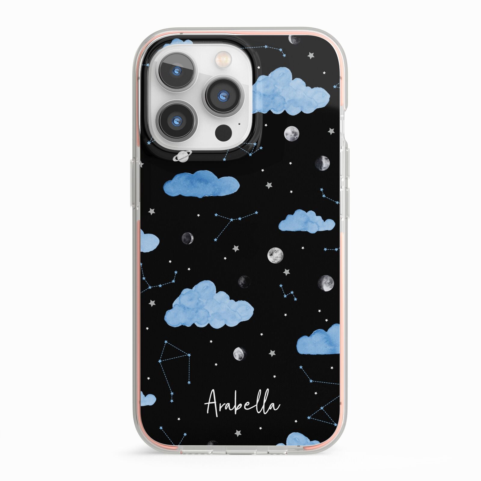 Cloudy Night Sky with Name iPhone 13 Pro TPU Impact Case with Pink Edges