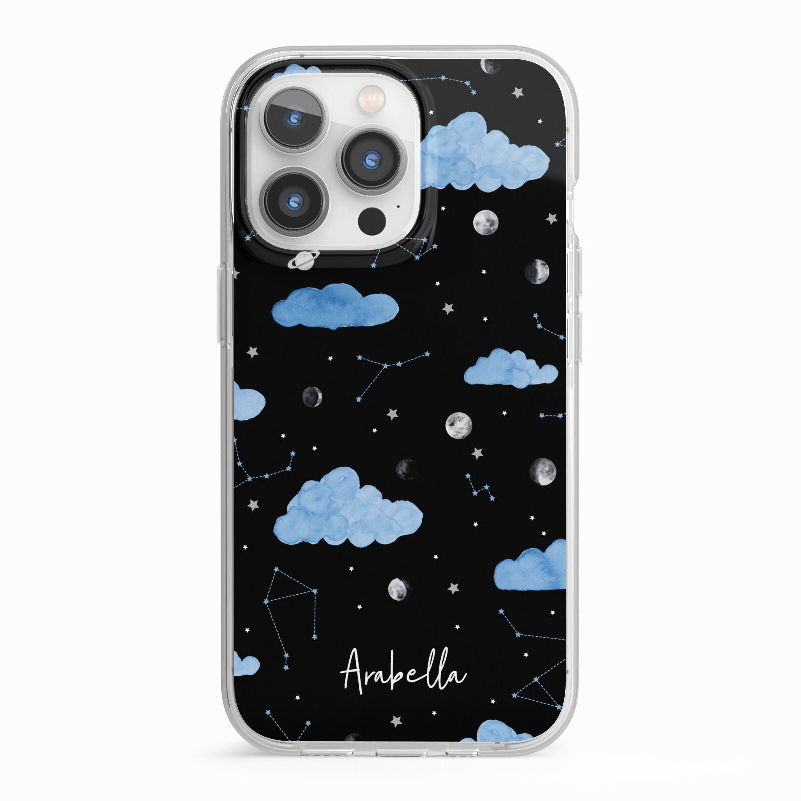 Cloudy Night Sky with Name iPhone 13 Pro TPU Impact Case with White Edges