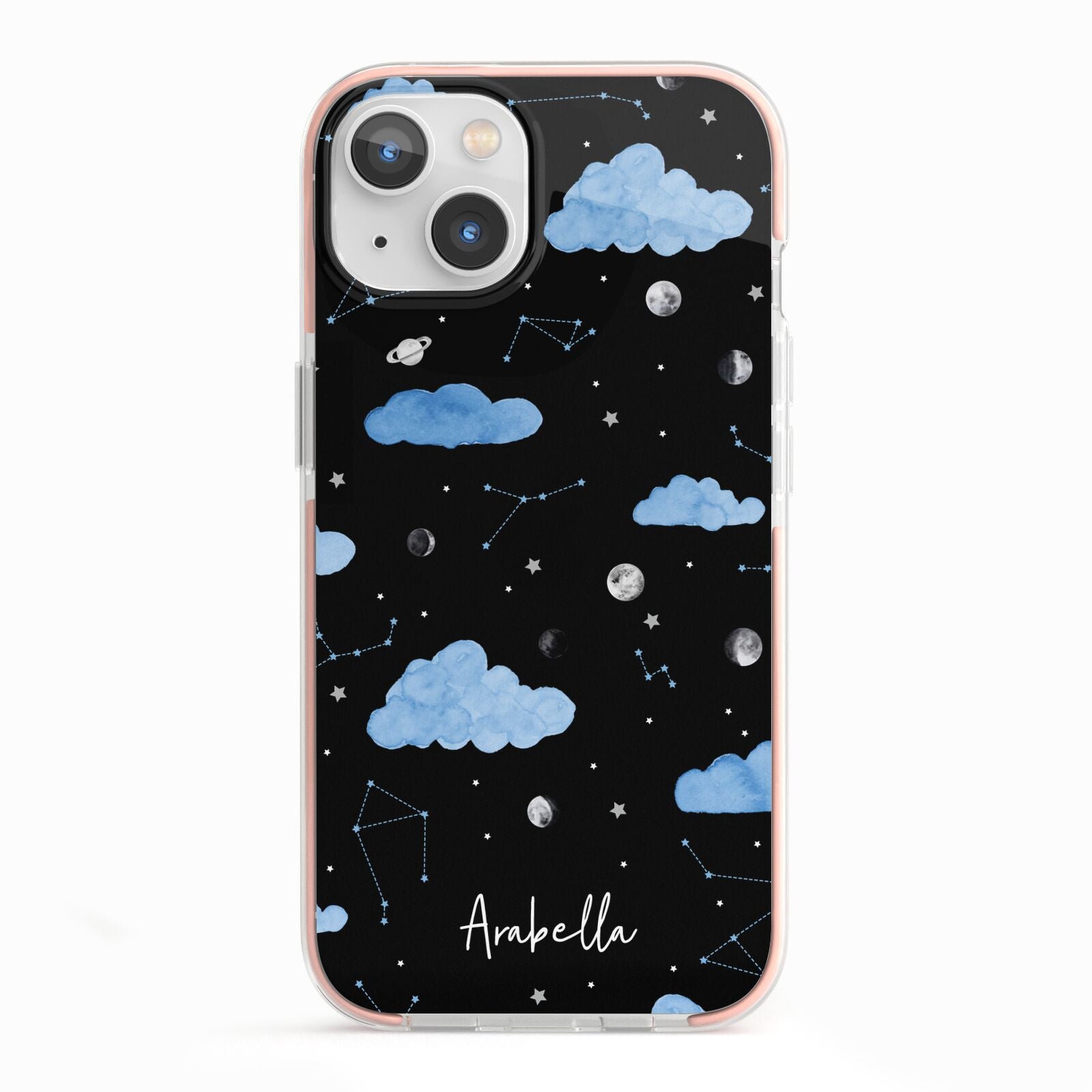 Cloudy Night Sky with Name iPhone 13 TPU Impact Case with Pink Edges