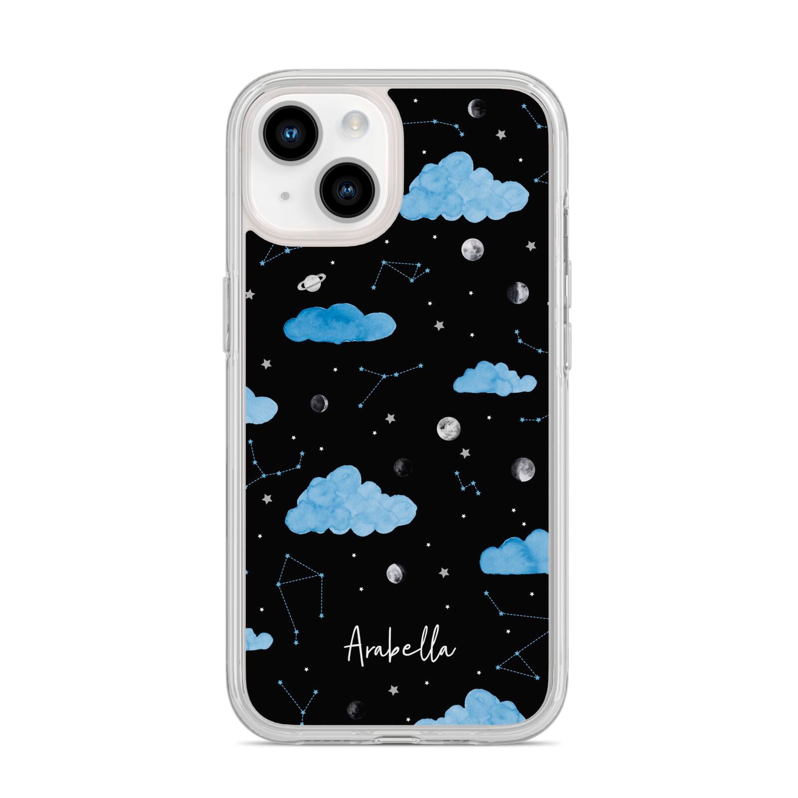Cloudy Night Sky with Name iPhone 14 Clear Tough Case Starlight