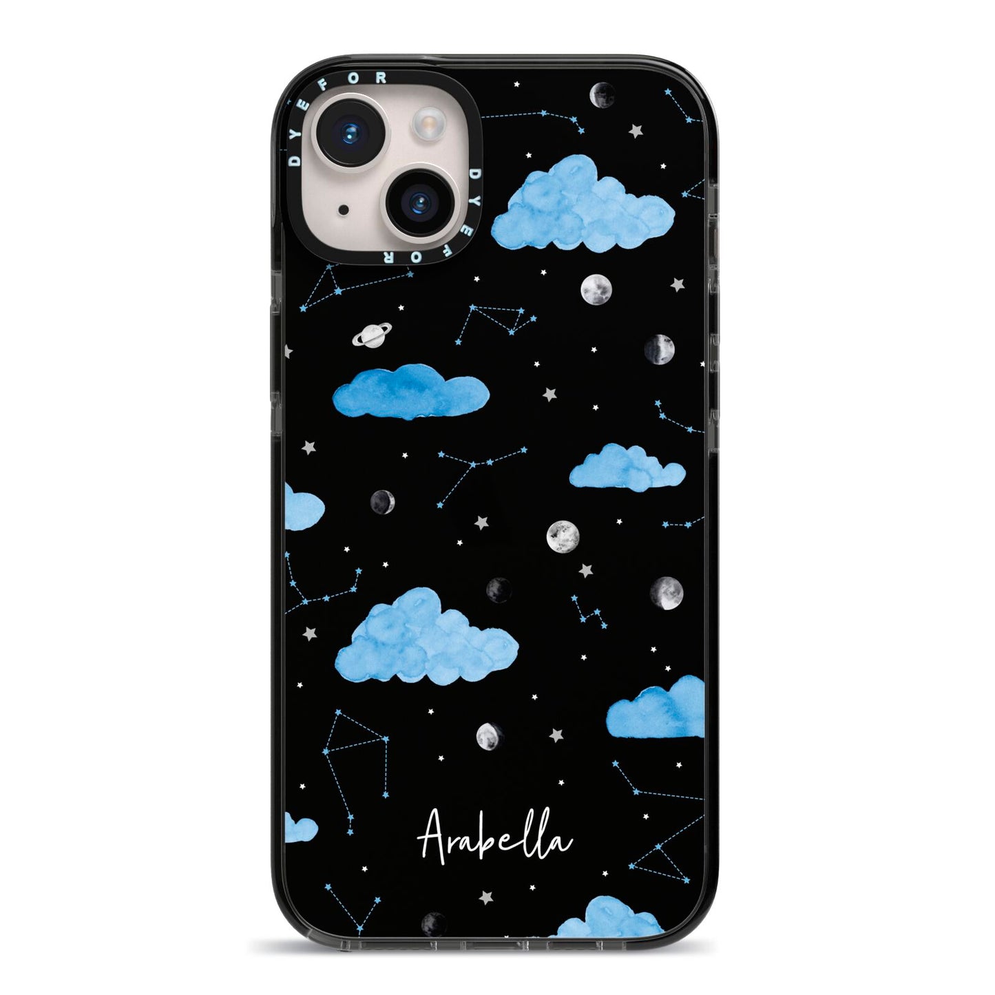 Cloudy Night Sky with Name iPhone 14 Plus Black Impact Case on Silver phone