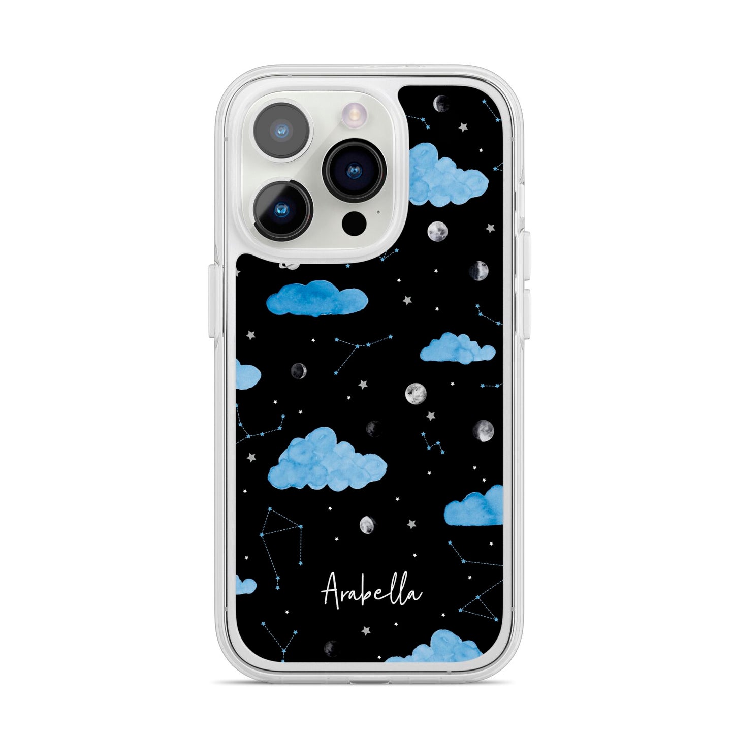 Cloudy Night Sky with Name iPhone 14 Pro Clear Tough Case Silver