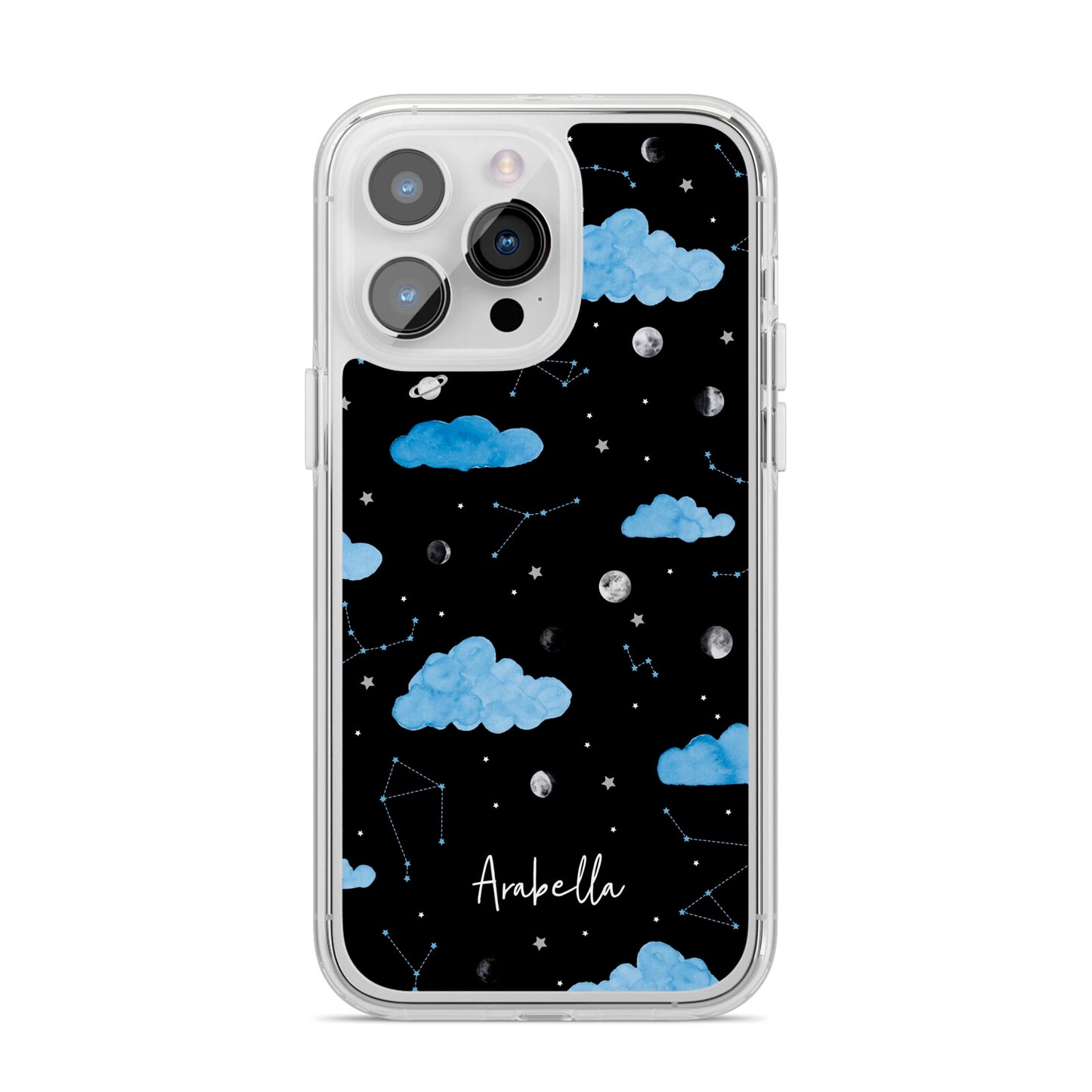 Cloudy Night Sky with Name iPhone 14 Pro Max Clear Tough Case Silver
