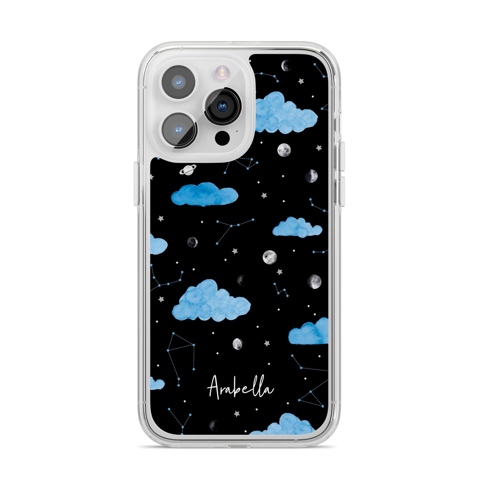Cloudy Night Sky with Name iPhone 14 Pro Max Clear Tough Case Silver