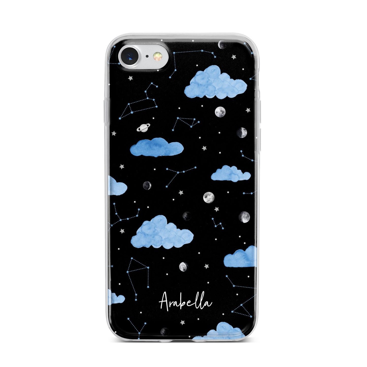 Cloudy Night Sky with Name iPhone 7 Bumper Case on Silver iPhone