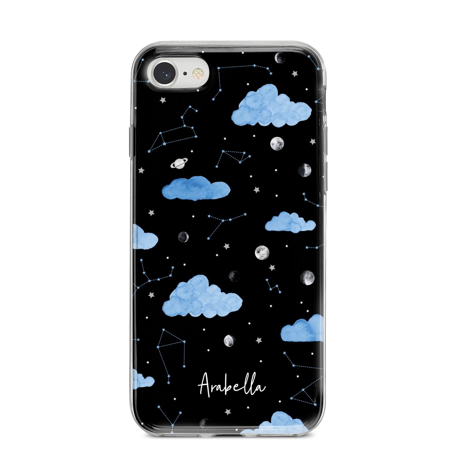 Cloudy Night Sky with Name iPhone 8 Bumper Case on Silver iPhone