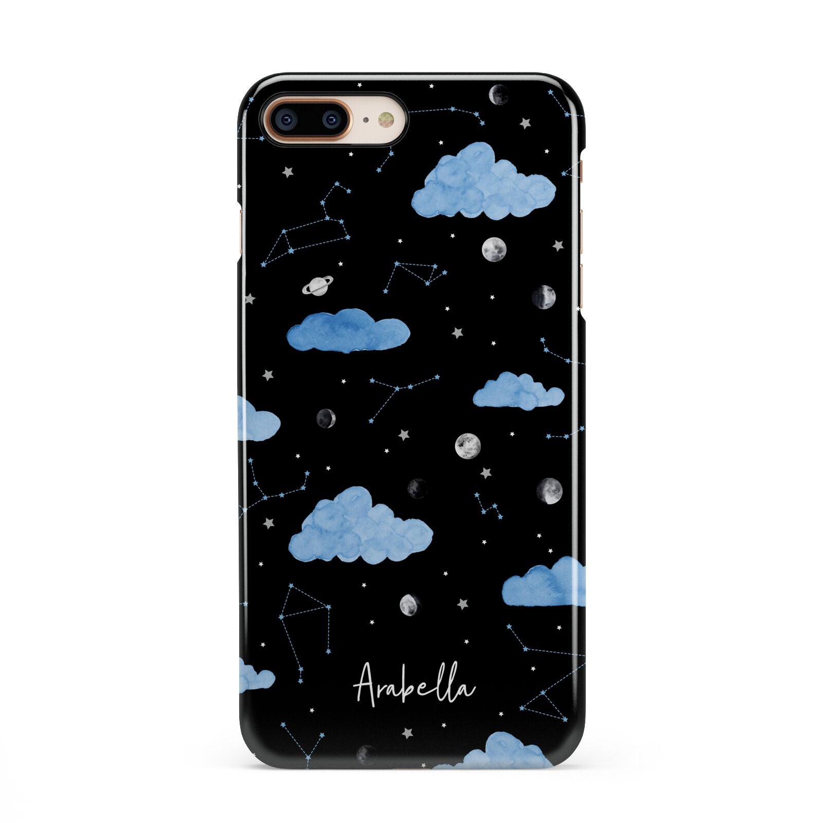 Cloudy Night Sky with Name iPhone 8 Plus 3D Snap Case on Gold Phone