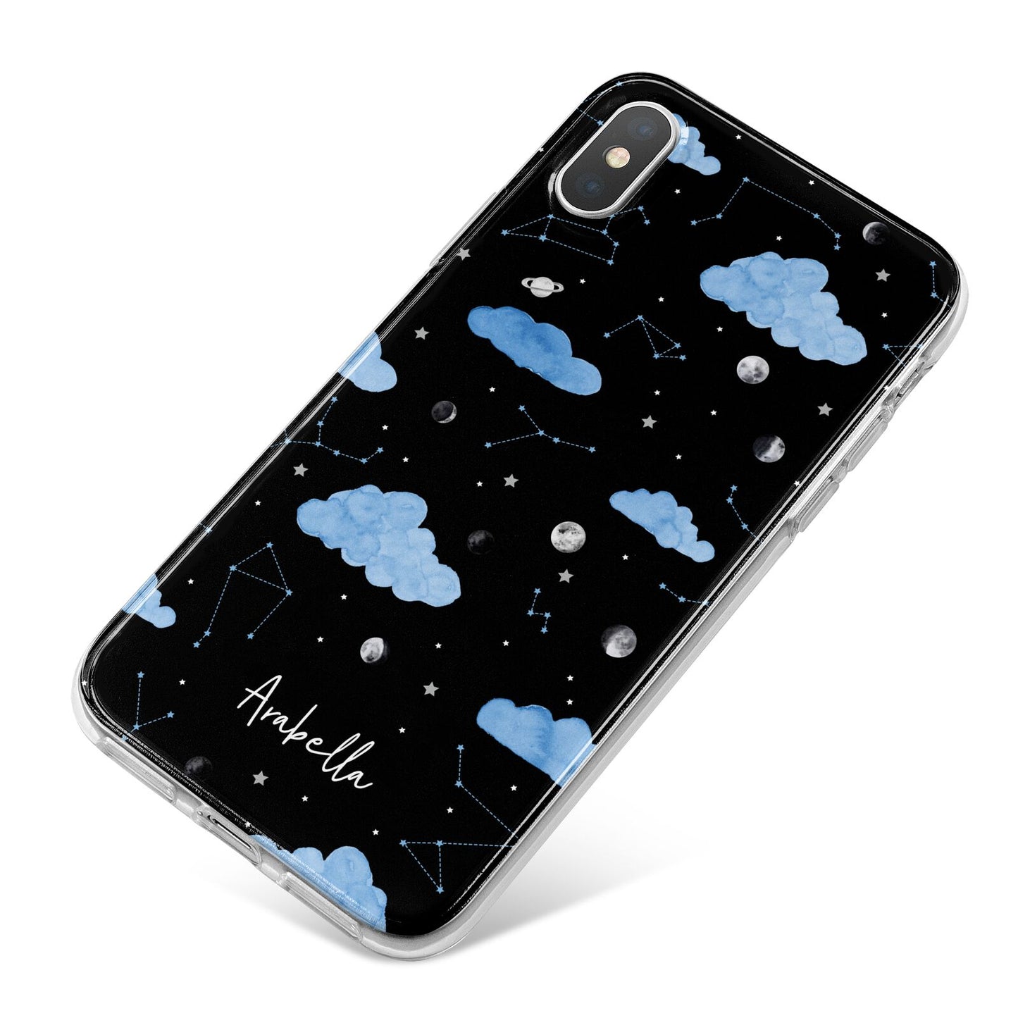 Cloudy Night Sky with Name iPhone X Bumper Case on Silver iPhone
