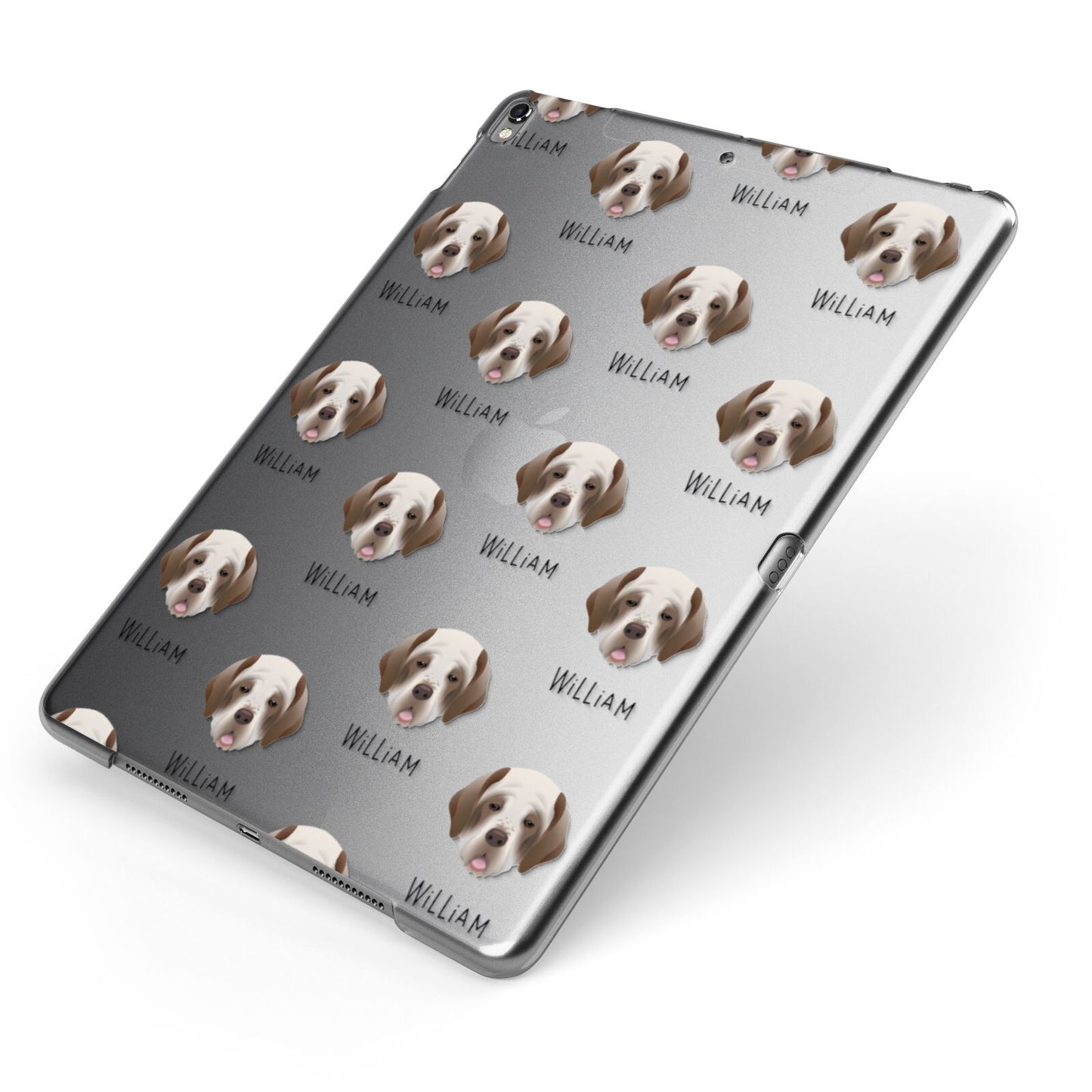 Clumber Spaniel Icon with Name Apple iPad Case on Grey iPad Side View