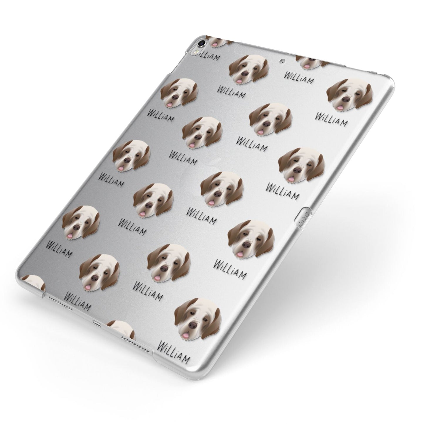 Clumber Spaniel Icon with Name Apple iPad Case on Silver iPad Side View