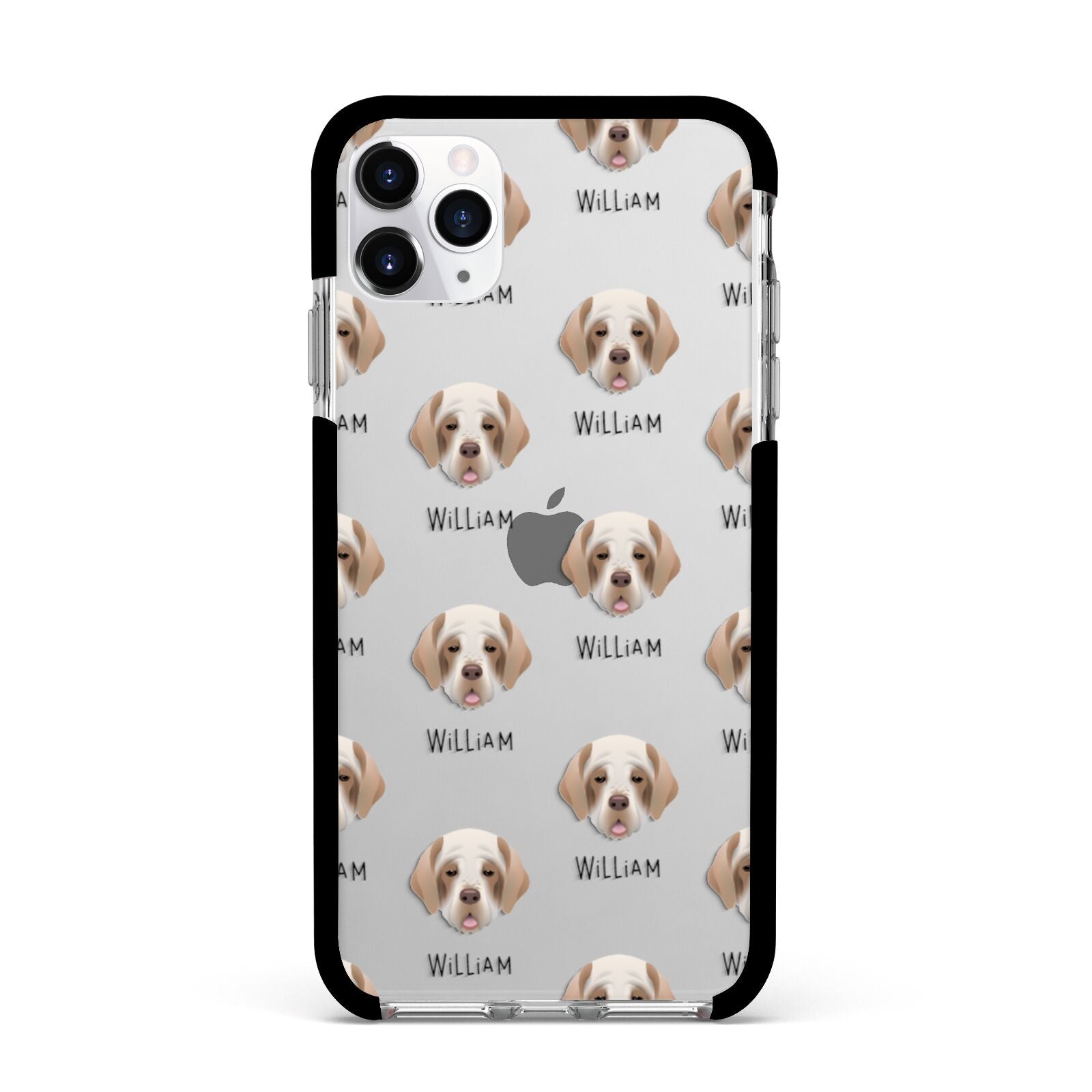 Clumber Spaniel Icon with Name Apple iPhone 11 Pro Max in Silver with Black Impact Case