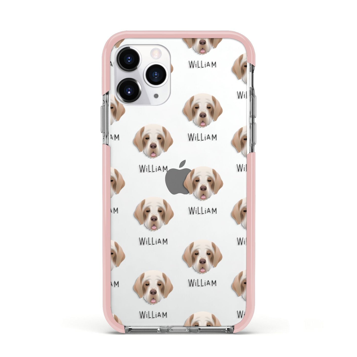 Clumber Spaniel Icon with Name Apple iPhone 11 Pro in Silver with Pink Impact Case