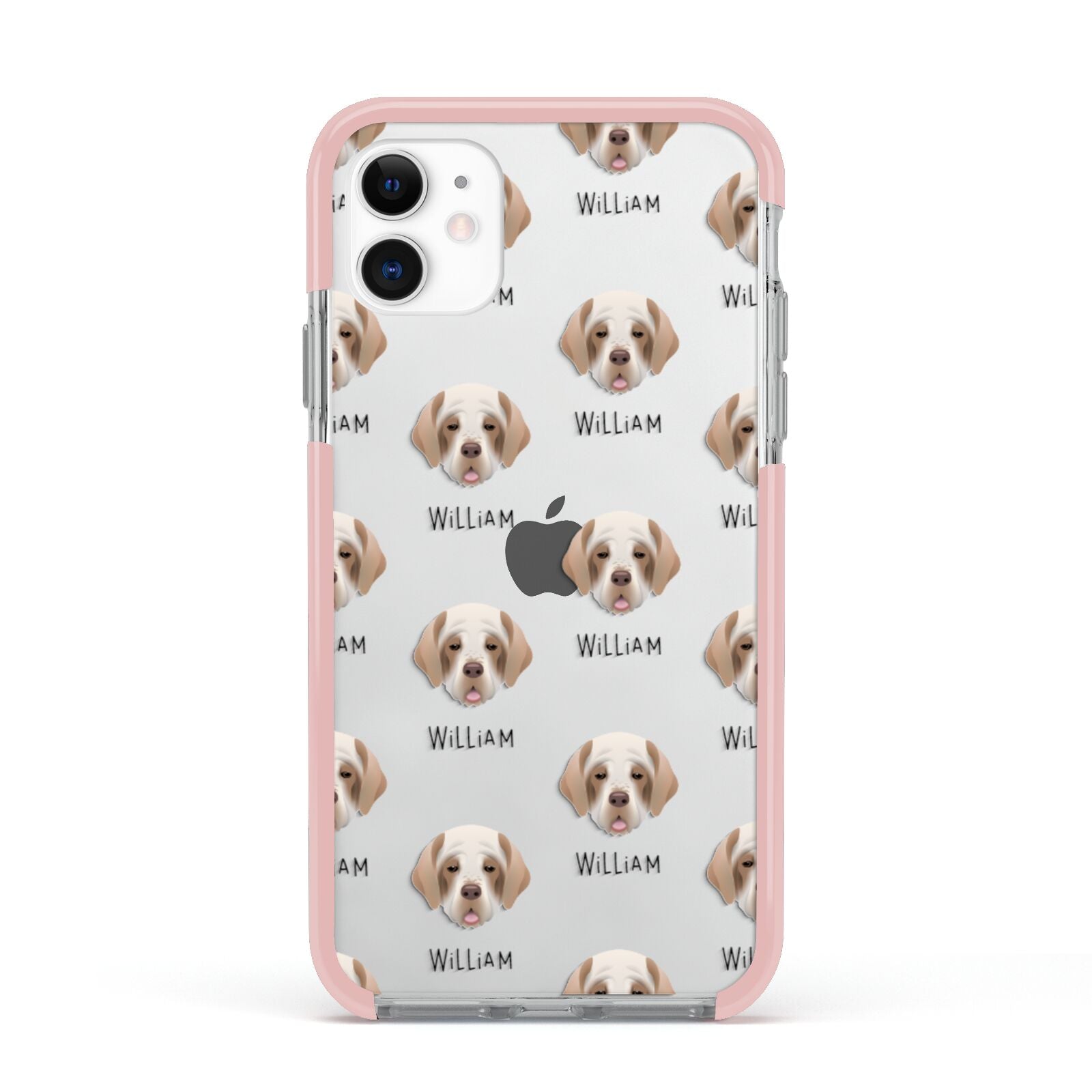 Clumber Spaniel Icon with Name Apple iPhone 11 in White with Pink Impact Case