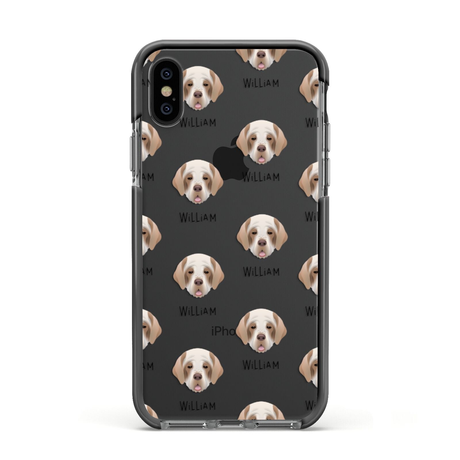 Clumber Spaniel Icon with Name Apple iPhone Xs Impact Case Black Edge on Black Phone