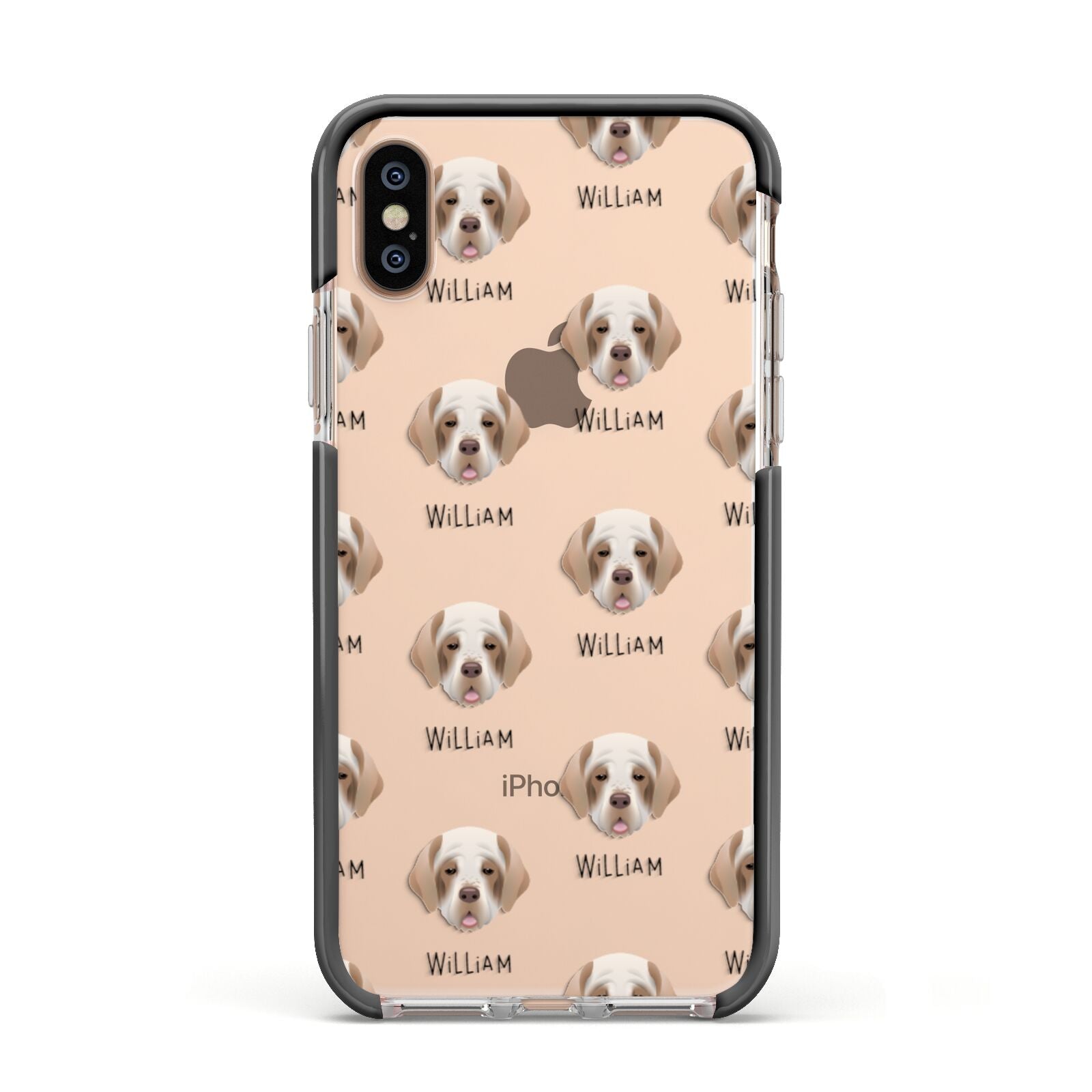 Clumber Spaniel Icon with Name Apple iPhone Xs Impact Case Black Edge on Gold Phone